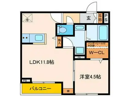 パセオプラシード連坊(1LDK/3階)の間取り写真