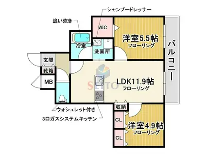 HEBEL MAIZON 石橋天神(2LDK/3階)の間取り写真