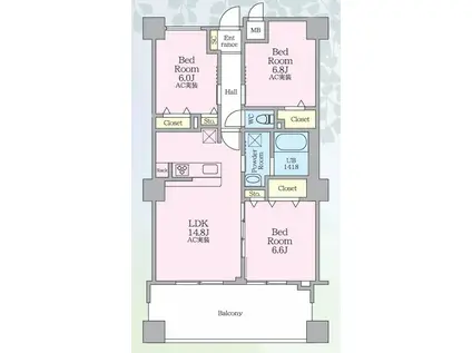 PJ TREE NEST ツリーネスト(3LDK/6階)の間取り写真