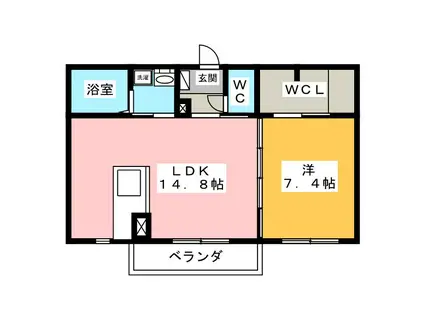 メゾンドールB棟(1LDK/1階)の間取り写真