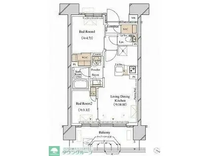 ブランシエスタ新丸子リバーフロント(2LDK/6階)の間取り写真