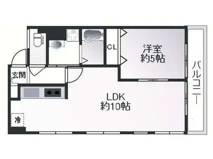 ラムール東二見(1LDK/2階)の間取り写真