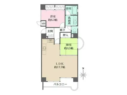 池田天神アーバンリズ(2LDK/2階)の間取り写真