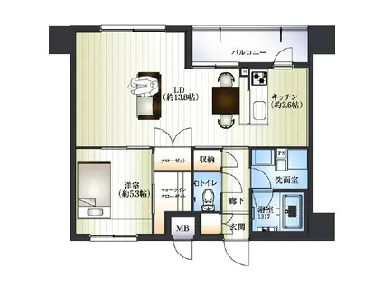 ラ・フォンテ熊本駅前(1LDK/7階)の間取り写真