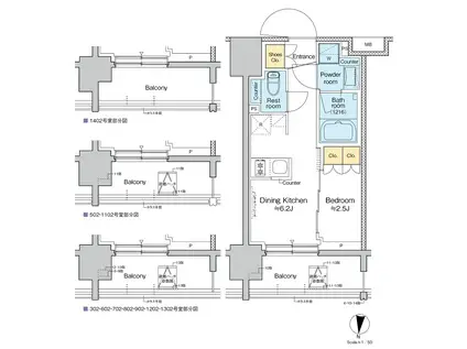 プラウドフラット亀戸ステーションプレイス(1DK/13階)の間取り写真
