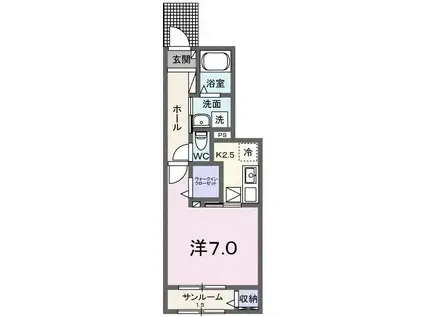 アヴィニール新町東(1K/1階)の間取り写真