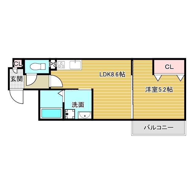 クリエオーレ一津屋II(1LDK/3階)の間取り写真