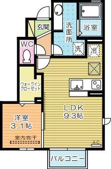 D-ROOM泉台B棟(1LDK/1階)の間取り写真