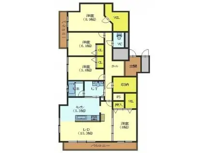 シャトーム柏木(4LDK/1階)の間取り写真