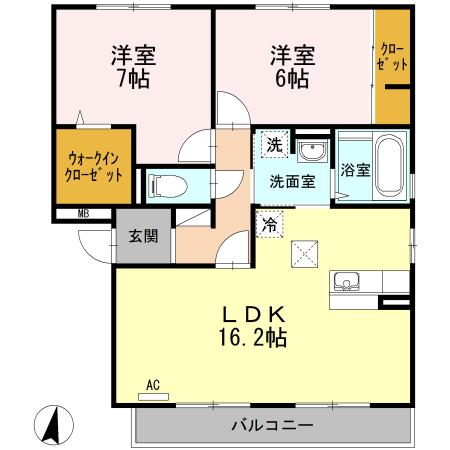 セジュール・リリー C(2LDK/2階)の間取り写真