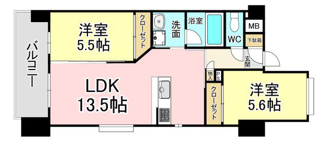 ウイングス西本町(2LDK/10階)の間取り写真