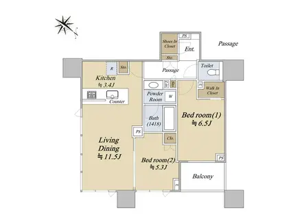 グランドミレーニア(2LDK/12階)の間取り写真