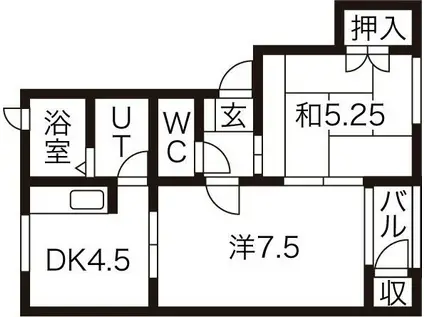 ミルリジェールD(2DK/2階)の間取り写真