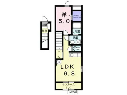 クラール ハウス・ツキミ(1LDK/2階)の間取り写真