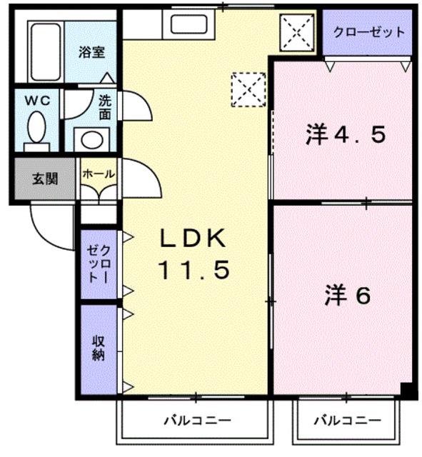 ハイツ星峰(2LDK/2階)の間取り写真