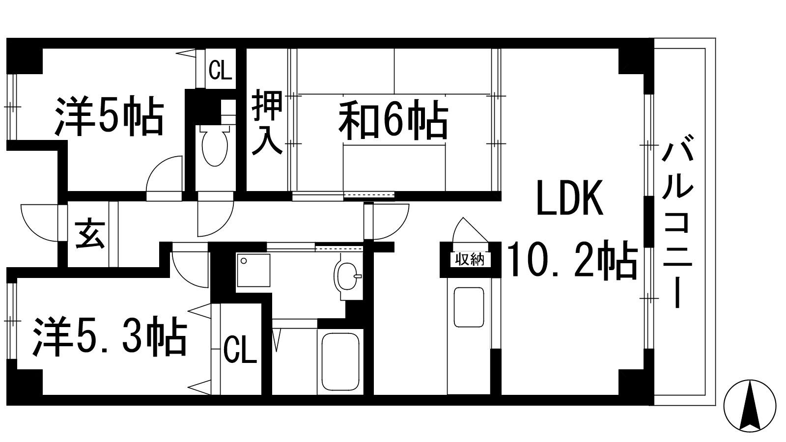グレース門戸荘(3LDK/3階)の間取り写真