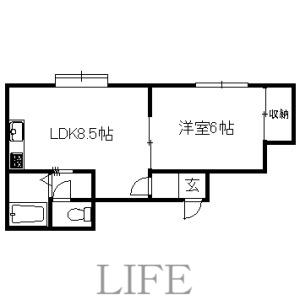 ベルメゾン厚別(1DK/3階)の間取り写真