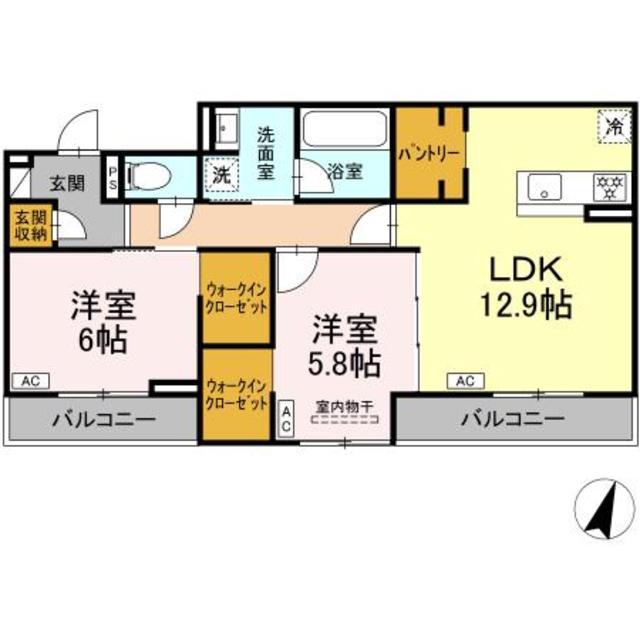 D-CRINUM 加屋町(2LDK/3階)の間取り写真