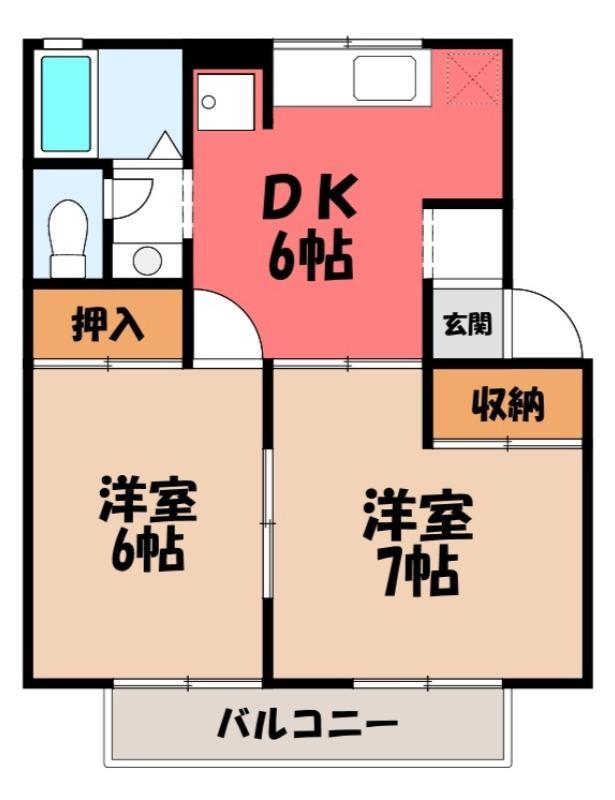 コーポ七曲りD(2DK/1階)の間取り写真
