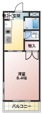 ツインシャトー富ヶ丘(1DK/4階)の間取り写真