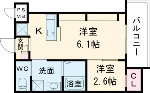 西湊町ジーイー・ディス(1LDK/2階)の間取り写真