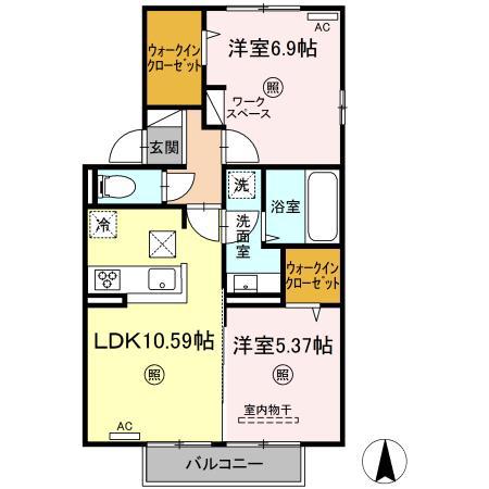サザンフォレストA棟(2LDK/1階)の間取り写真