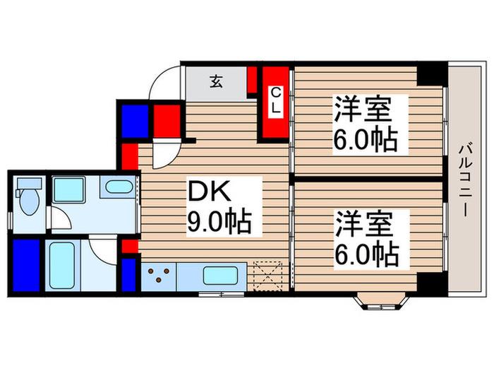 ウイング上福岡(2DK/6階)の間取り写真