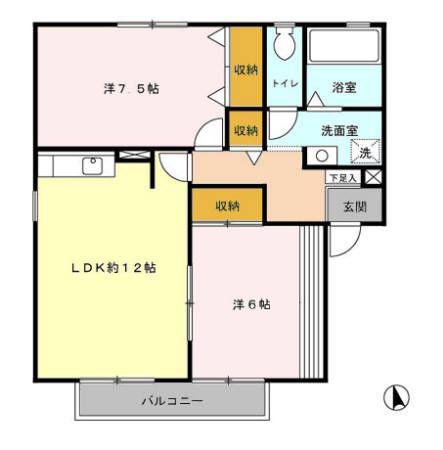 ハイカムール東台 ABCD(2LDK/2階)の間取り写真