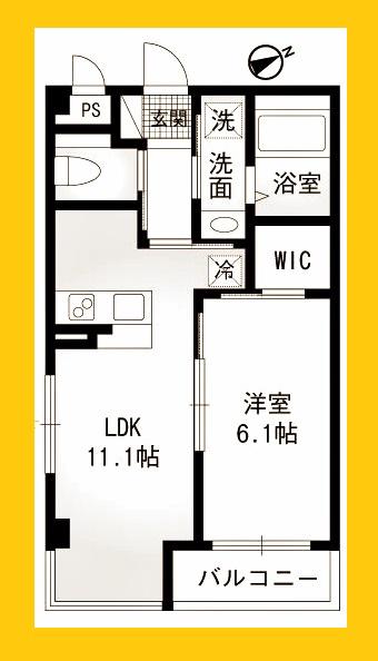 ウエストヒルズ(1LDK/4階)の間取り写真