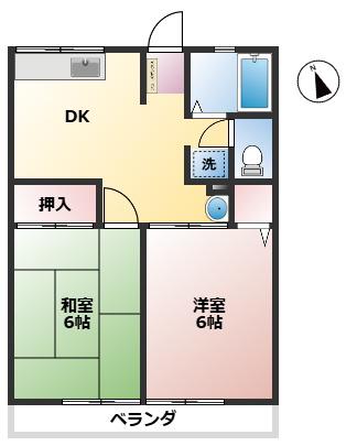 ヴェルディハイツI(2DK/1階)の間取り写真