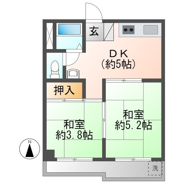 スパークシティ浪花(2DK/2階)の間取り写真