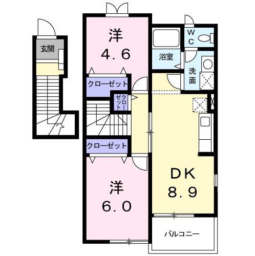 ネオプレンティーA(2DK/2階)の間取り写真