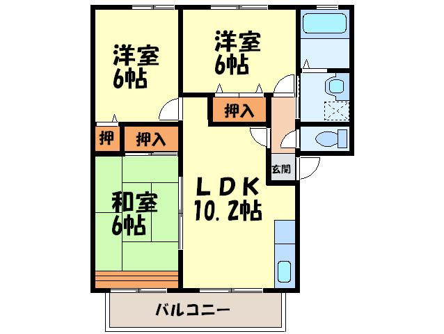 ティアラ大橋南A棟(3LDK/2階)の間取り写真