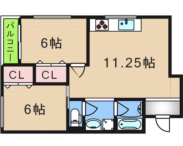 ファミール阪南(2LDK/3階)の間取り写真