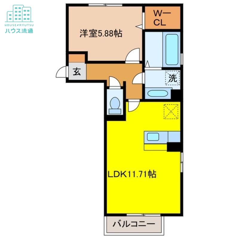 ランチヒル真崎C棟(1LDK/1階)の間取り写真