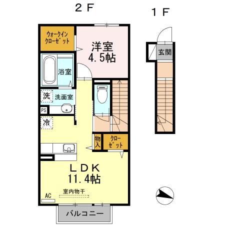 ゆららII(1LDK/2階)の間取り写真