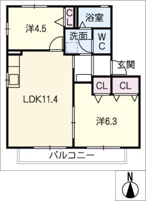 プラテアII(2LDK/2階)の間取り写真