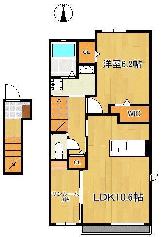 サンシャイン宮の下(1LDK/2階)の間取り写真