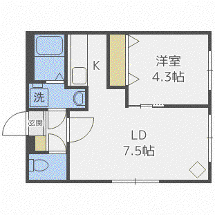 レストヒルズ南郷(1LDK/4階)の間取り写真