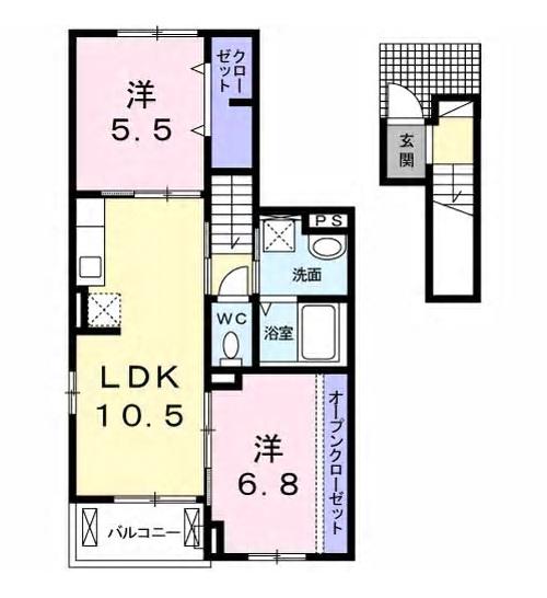 プロムナード南分(2LDK/2階)の間取り写真