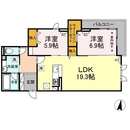 カーサ アンビシオン(2LDK/3階)の間取り写真