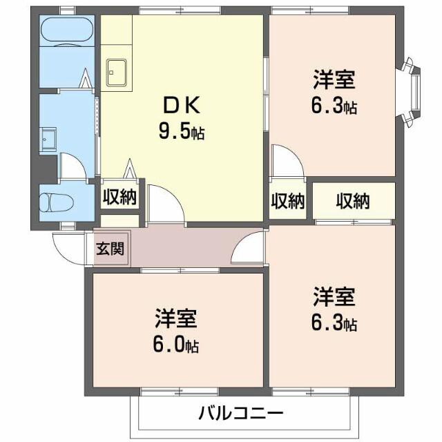 ルミエール三登C棟(3DK/1階)の間取り写真