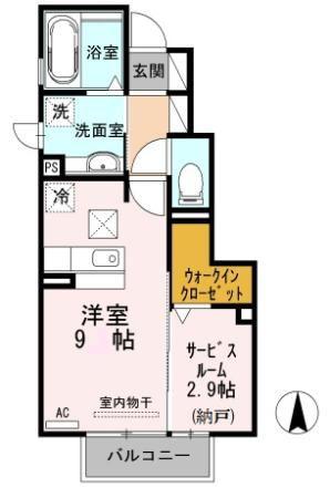 アンソレイエ(ワンルーム/1階)の間取り写真
