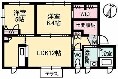 山口県光市 2階建 築14年(2LDK/1階)の間取り写真