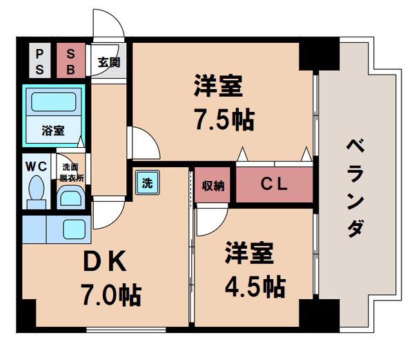 グランアム(2DK/4階)の間取り写真