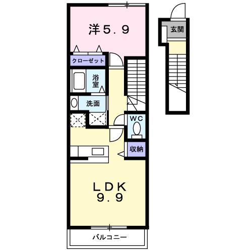 パレスニュールミネC(1LDK/2階)の間取り写真