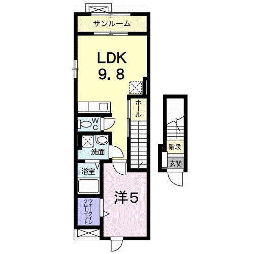 マ・メゾン・ソレイユI(1LDK/2階)の間取り写真