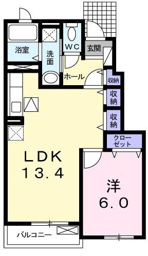 ソーレ・メゾンII(1LDK/1階)の間取り写真