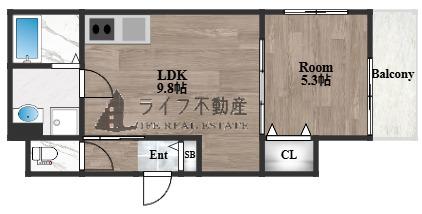 セレニティ若江東町(1LDK/1階)の間取り写真