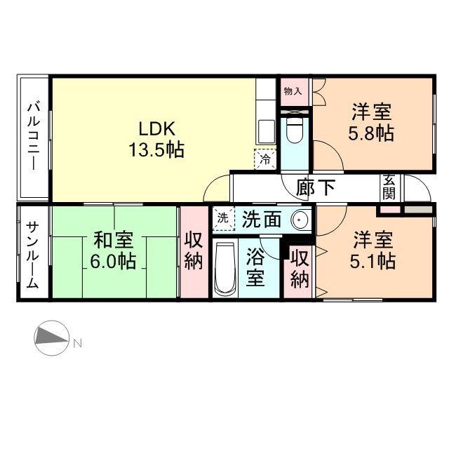 フィール高岡駅南(3LDK/1階)の間取り写真